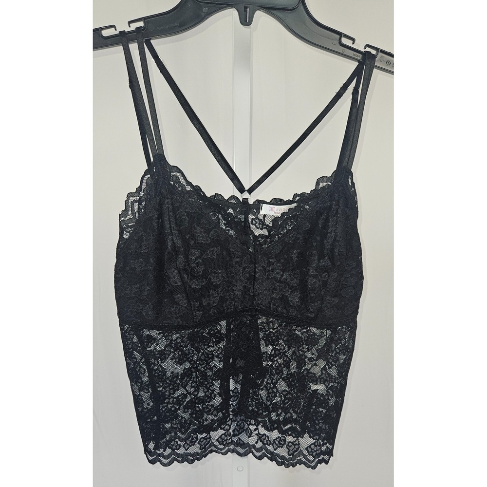 Avidlove Black All-Over Floral Lace Criss-Cross Strap Cami Tank Top Size M